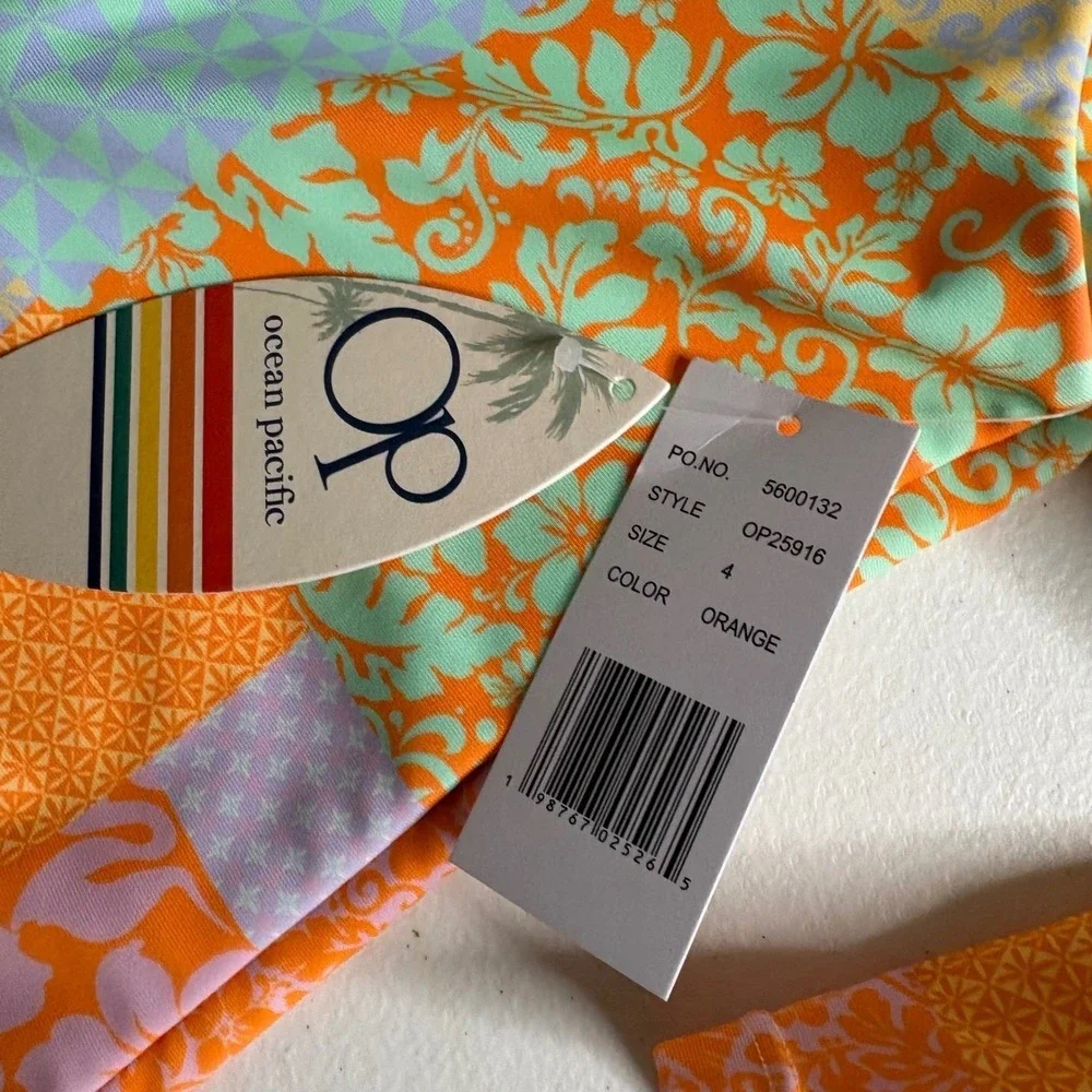 Ocean Pacific Kids Girls Size 6X Orange Patchwork Floral Rash Guard Swimsuit NWT
